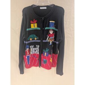 Victoria Jones Novelty Knit Cardigan Sweater Christmas Toys Ugly Sweater Large‎